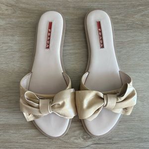 Prada Leather Bow Flat Slides